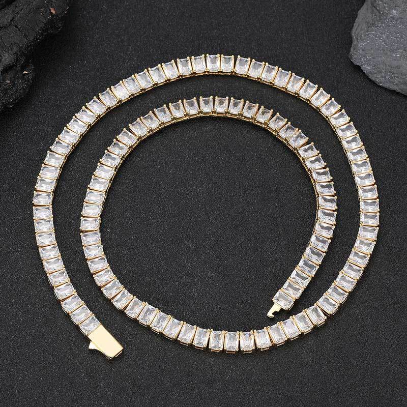 18K Gold Plated Hip Hop Tennis Necklace   moissanite  6mm
