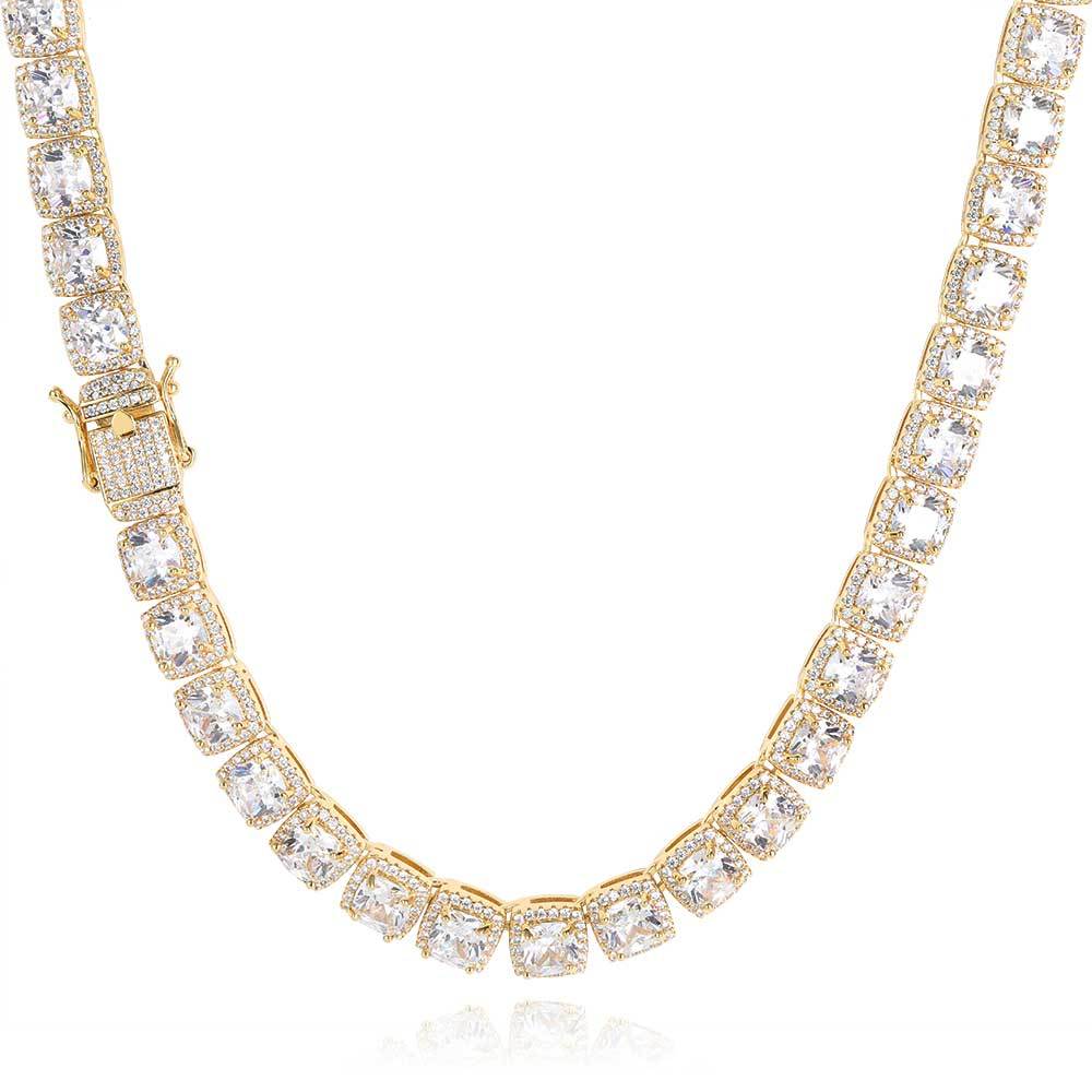Wholesale 12mm Cluster Tennis Chain for Men Necklace Hip Hop Zirconia Rock Square Iced Out Jewelry