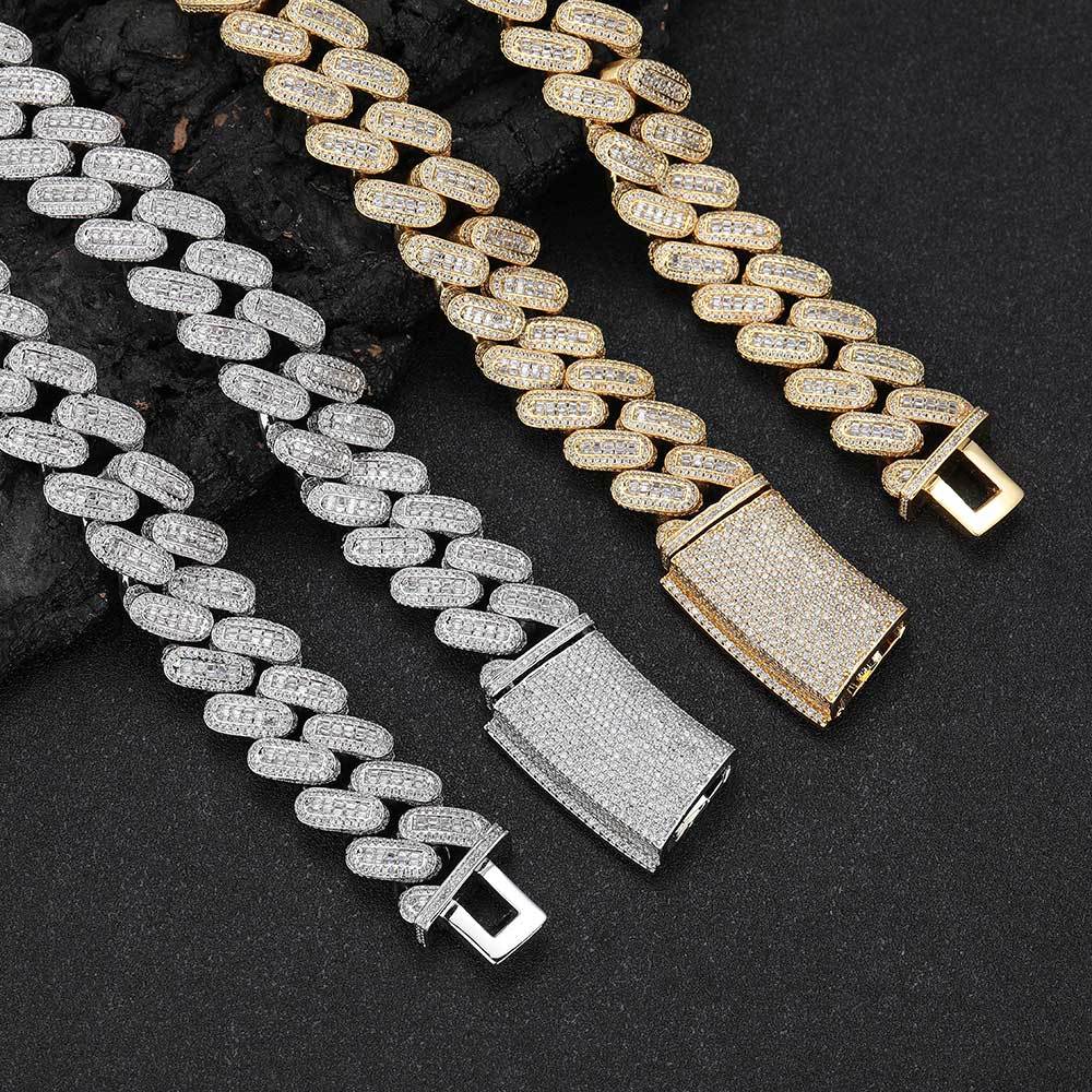 Nuoya 18mm Cuban Link Chain Necklace Iced Baguette Diamond Rappers Jewelry