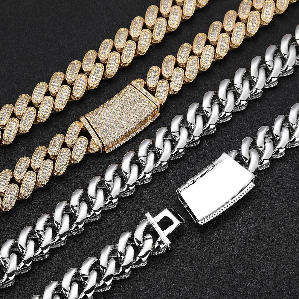 Nuoya 18mm Cuban Link Chain Necklace Iced Baguette Diamond Rappers Jewelry