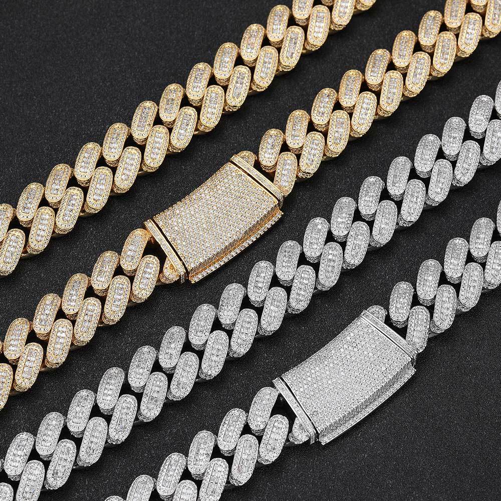 Nuoya 18mm Cuban Link Chain Necklace Iced Baguette Diamond Rappers Jewelry