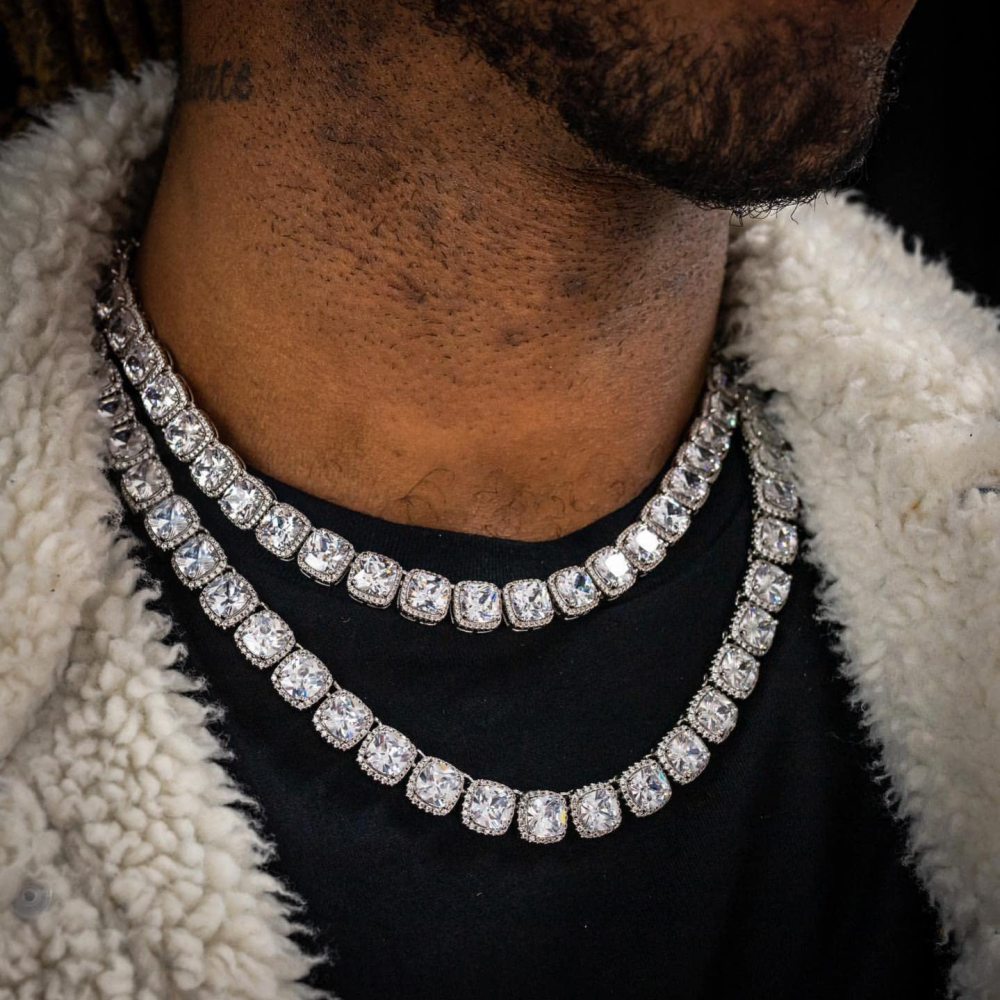 Wholesale 12mm Cluster Tennis Chain for Men Necklace Hip Hop Zirconia Rock Square Iced Out Jewelry