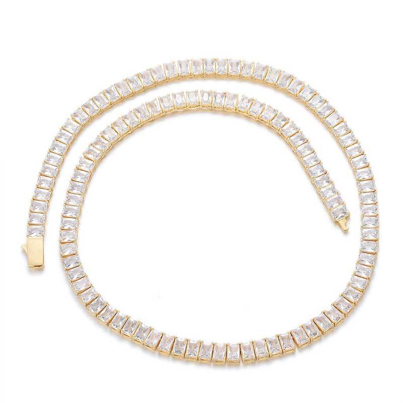 18K Gold Plated Hip Hop Tennis Necklace   moissanite  6mm