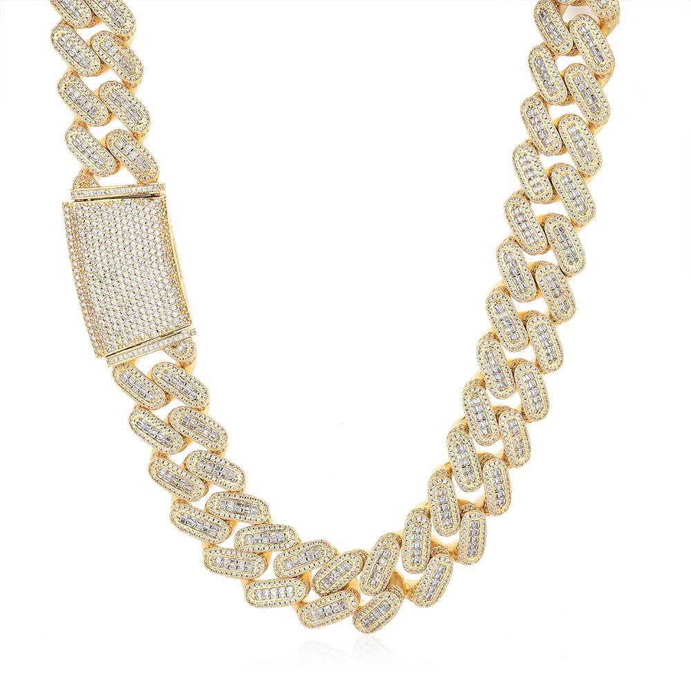 Nuoya 18mm Cuban Link Chain Necklace Iced Baguette Diamond Rappers Jewelry
