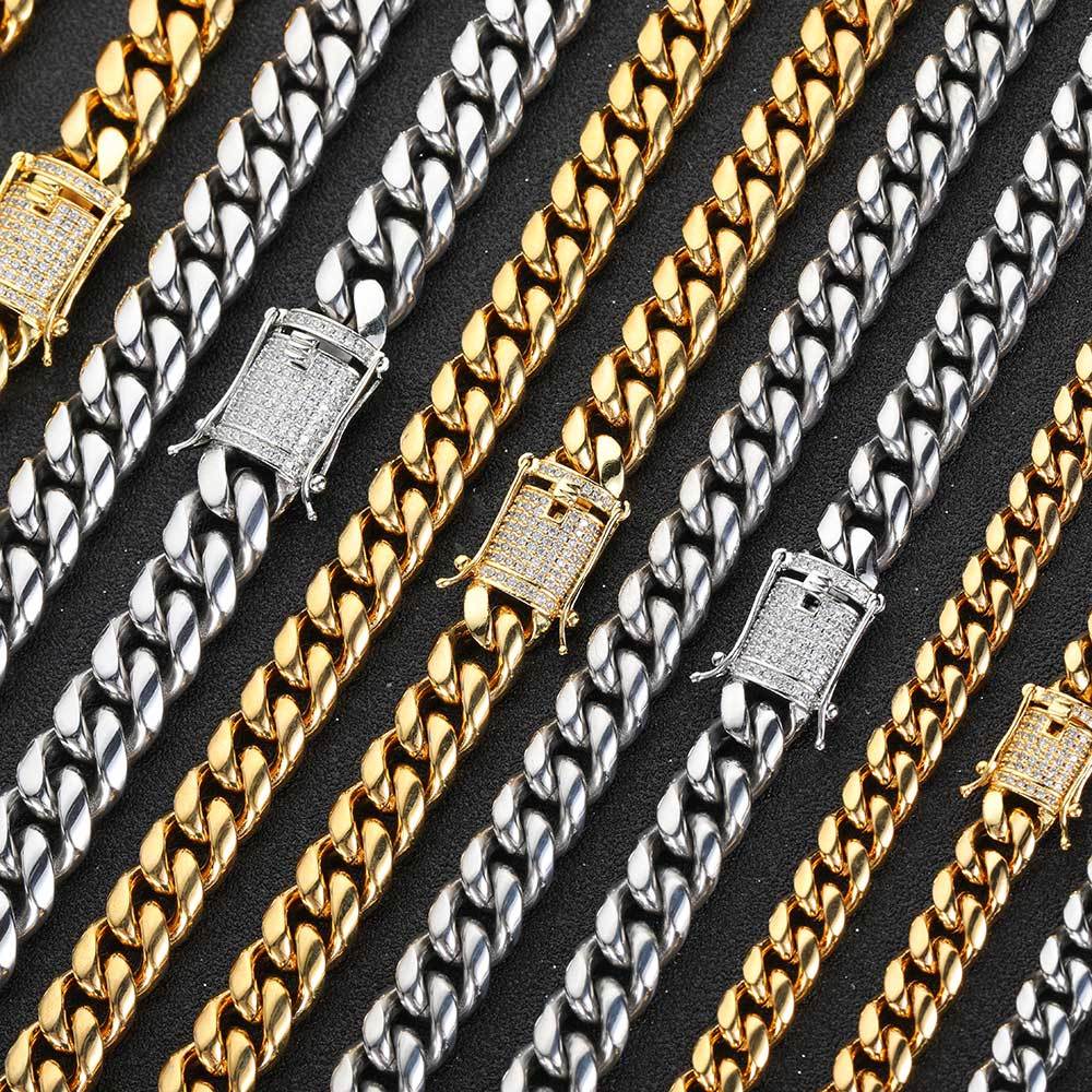 Wholesale Hip Hop 18K Plated Stainless Steel Miami Cuban Link Chain Necklace For Men