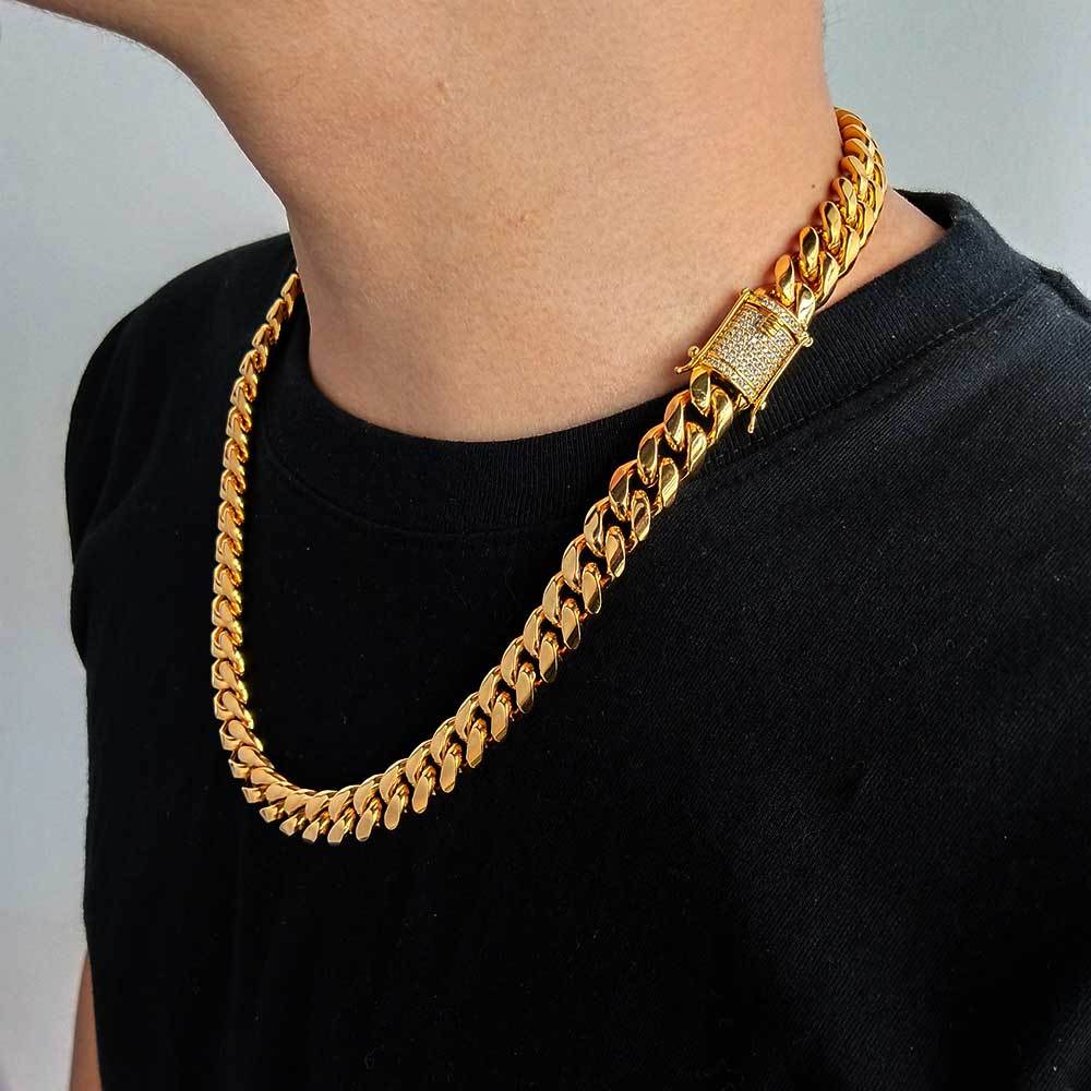 Wholesale Hip Hop 18K Plated Stainless Steel Miami Cuban Link Chain Necklace For Men