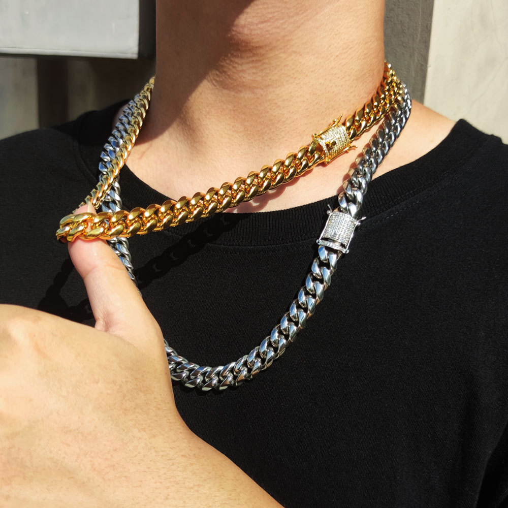 Wholesale Hip Hop 18K Plated Stainless Steel Miami Cuban Link Chain Necklace For Men