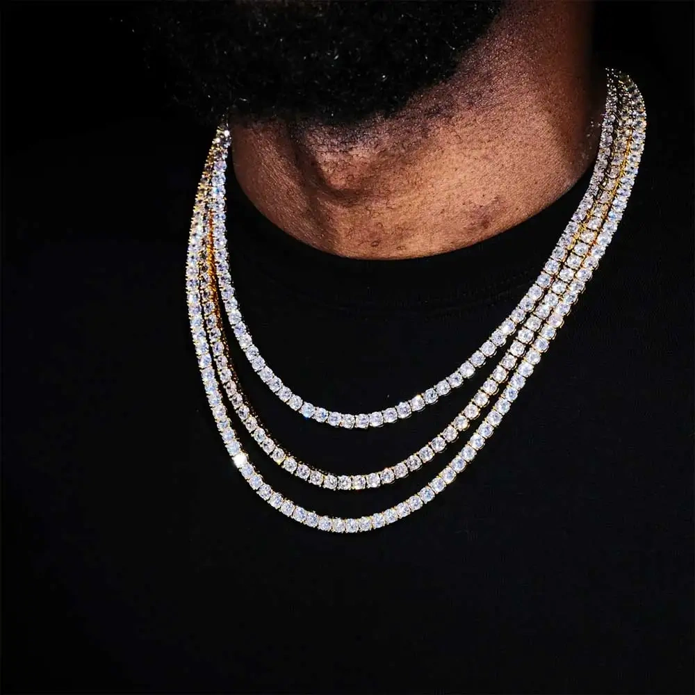 Tennis Chain 3mm 4mm 5mm 1 Row Bling Zircon Copper Material Necklace Hip Hop Man and Women Iced Out Jewelry