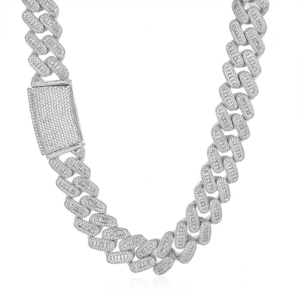 Nuoya 18mm Cuban Link Chain Necklace Iced Baguette Diamond Rappers Jewelry