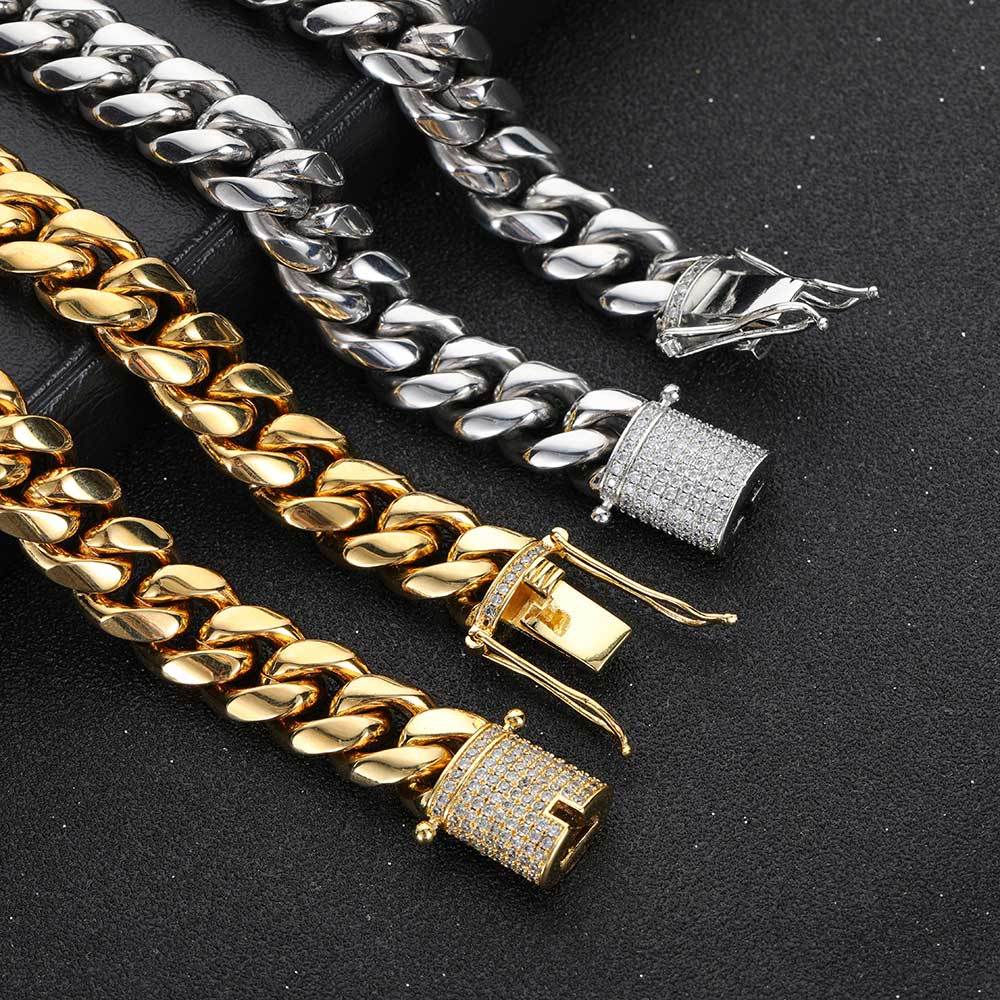 Wholesale Hip Hop 18K Plated Stainless Steel Miami Cuban Link Chain Necklace For Men