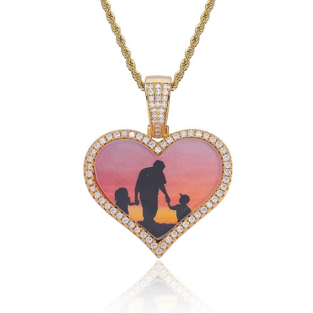 Wholesale Custom Heart Photo Customized Pendants Zircon Bling Iced Out Picture Necklaces