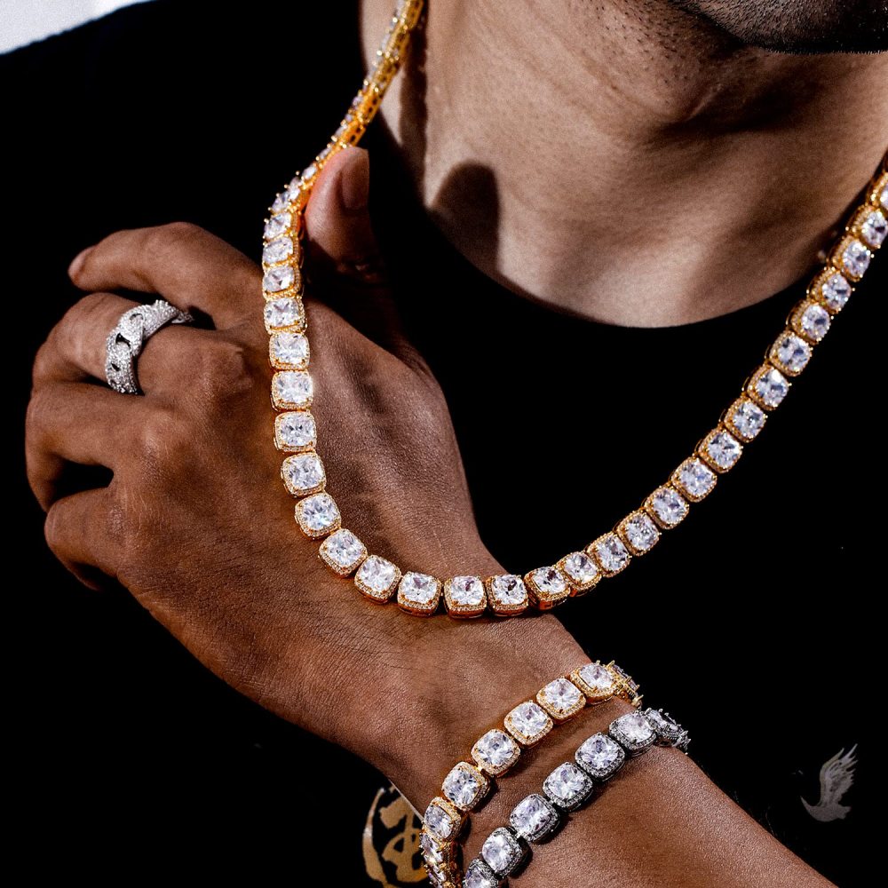 Wholesale 12mm Cluster Tennis Chain for Men Necklace Hip Hop Zirconia Rock Square Iced Out Jewelry