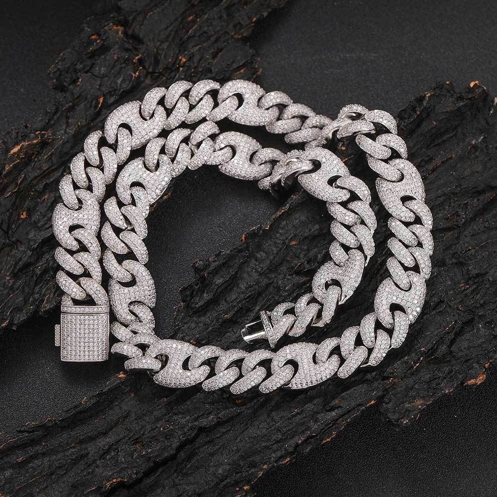 NUOYA 15mm Hip Hop Men Full Diamond Cuban Chain Pig Nose Necklace Jewelry