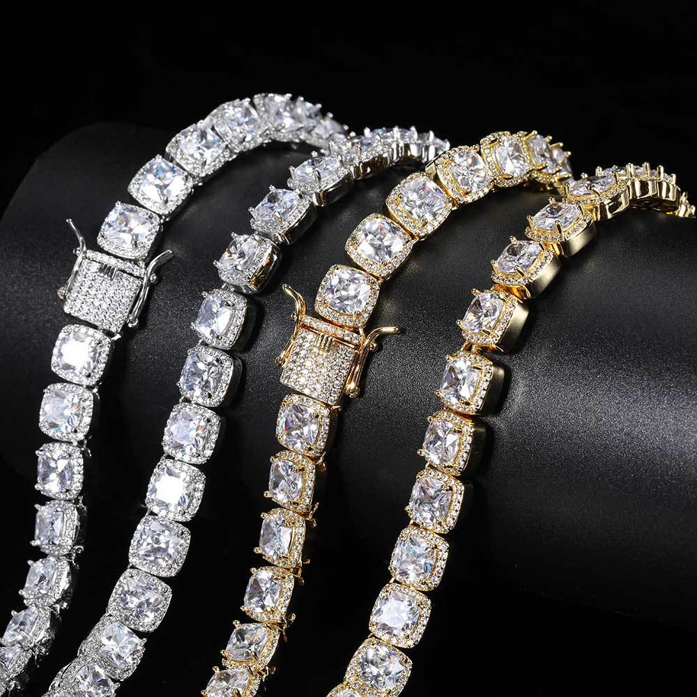 Wholesale 12mm Cluster Tennis Chain for Men Necklace Hip Hop Zirconia Rock Square Iced Out Jewelry