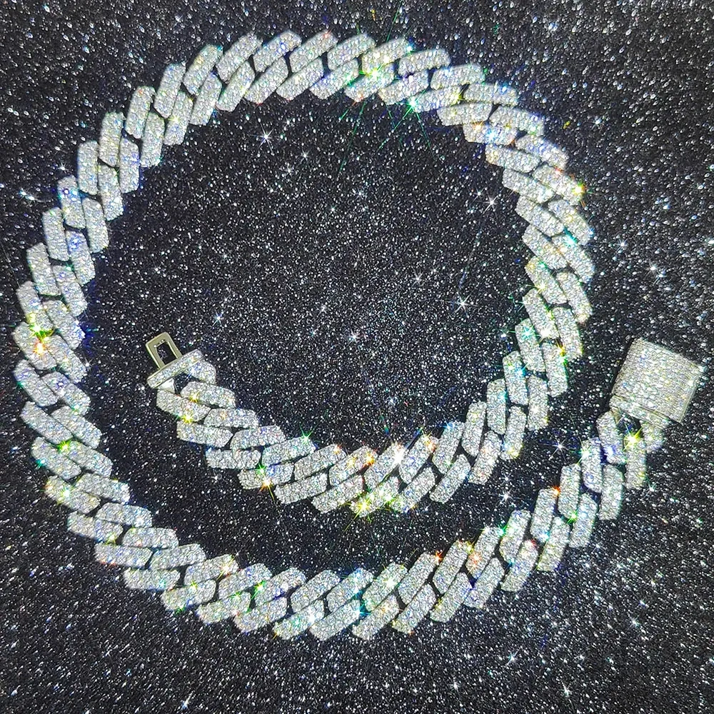 14mm Zircon Miami Prong Cuban Link Chain for Men Necklace Choker Iced Out Hip Hop Jewelry Items With Free Shipping