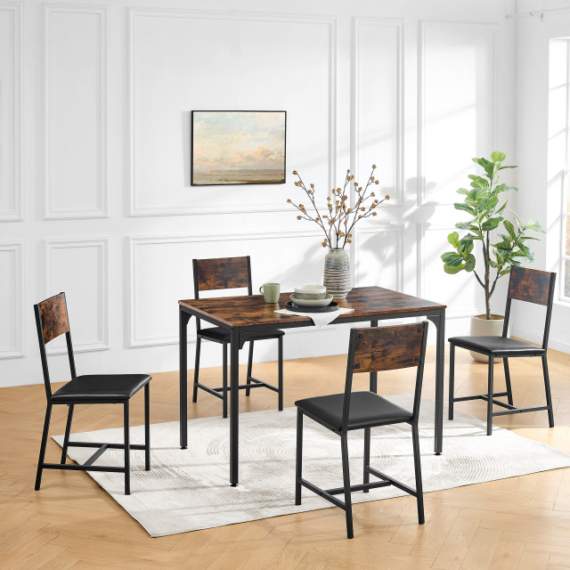 Modern Dining Room Set for 5 Pieces Dining Table Set, Particle board with Sturdy Metal Frame&Legs, soft-padded dining chair Armless for Space Saving,DJCZ001B
