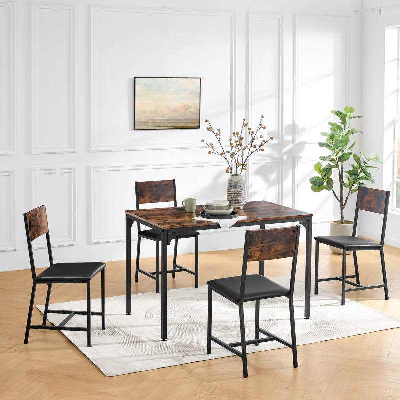 Modern Dining Room Set for 5 Pieces Dining Table Set, Particle board with Sturdy Metal Frame&Legs, soft-padded dining chair Armless for Space Saving,DJCZ001B