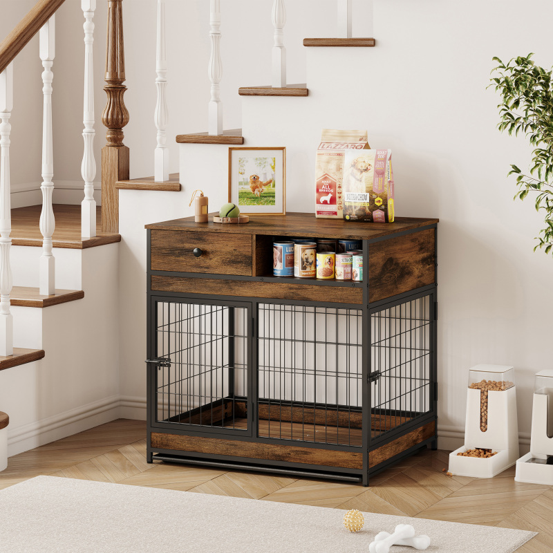 Furniture Dog Cage Crate with Double Doors ,Rustic Brown,31.5"WX22.64"DX30.59"H,DJGL0001B