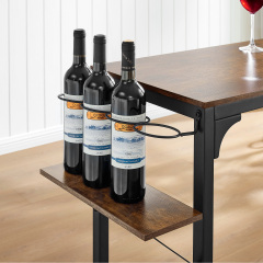 Wood Top Metal Base side table Industrial Bar Table with two chair--Adjustable table base Bistro Whiskey Pub Table,47.44"W x 15.75"D x 35.43"H,DJBZ001B