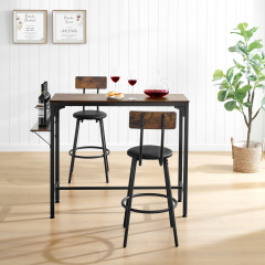 Wood Top Metal Base side table Industrial Bar Table with two chair--Adjustable table base Bistro Whiskey Pub Table,47.44"W x 15.75"D x 35.43"H,DJBZ001B