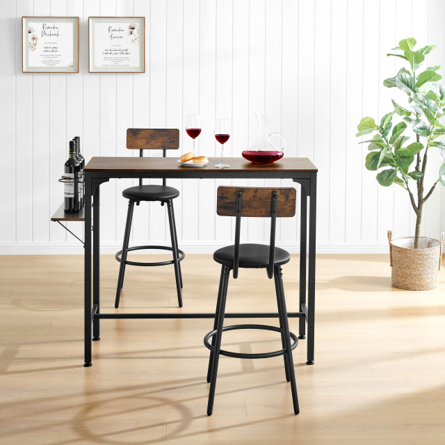 Wood Top Metal Base side table Industrial Bar Table with two chair--Adjustable table base Bistro Whiskey Pub Table,47.44"W x 15.75"D x 35.43"H,DJBZ001B