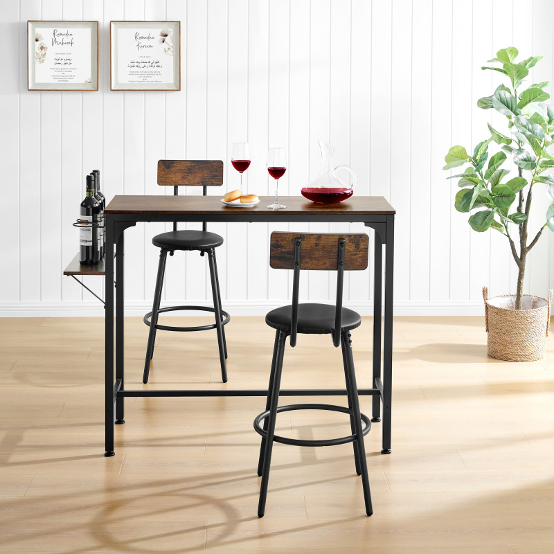 Wood Top Metal Base side table Industrial Bar Table with two chair--Adjustable table base Bistro Whiskey Pub Table,47.44"W x 15.75"D x 35.43"H,DJBZ001B