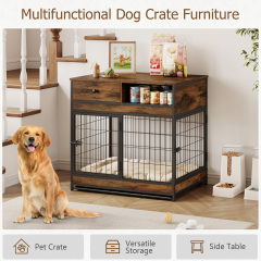 Furniture Dog Cage Crate with Double Doors ,Rustic Brown,31.5"WX22.64"DX30.59"H,DJGL0001B