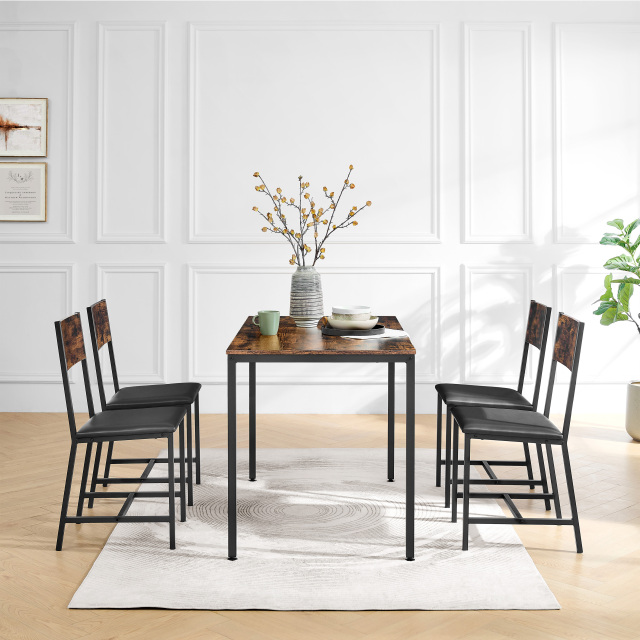 Modern Dining Room Set for 5 Pieces Dining Table Set, Particle board with Sturdy Metal Frame&Legs, soft-padded dining chair Armless for Space Saving,DJCZ001B