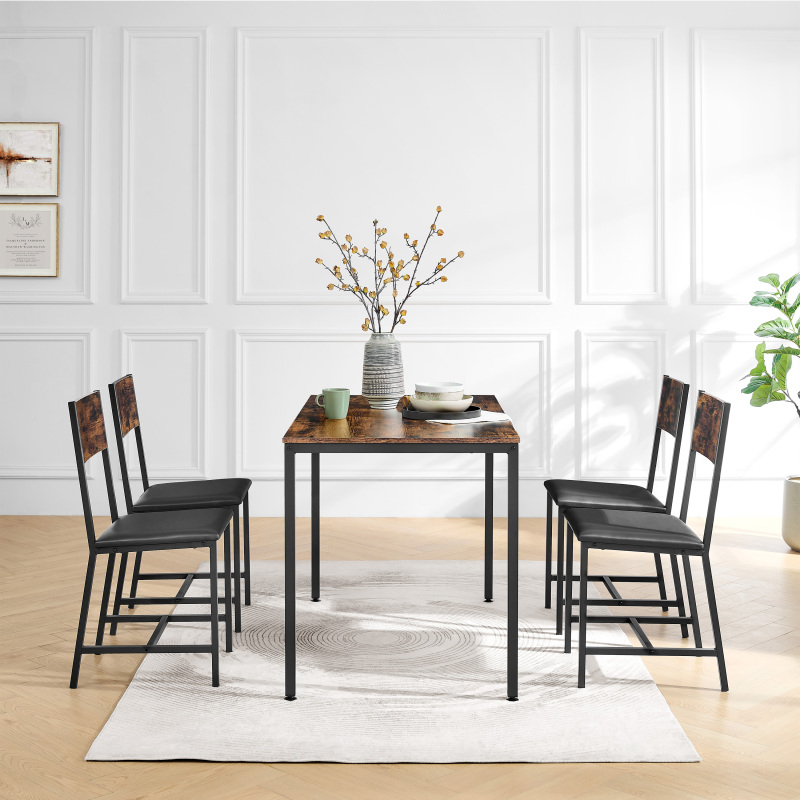 Modern Dining Room Set for 5 Pieces Dining Table Set, Particle board with Sturdy Metal Frame&Legs, soft-padded dining chair Armless for Space Saving,DJCZ001B