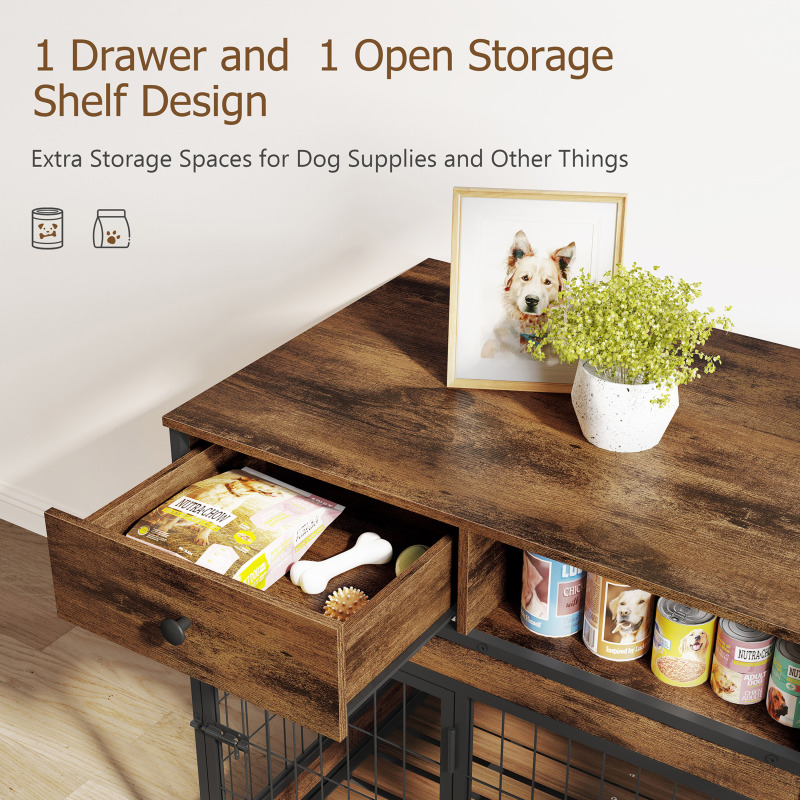 Furniture Dog Cage Crate with Double Doors ,Rustic Brown,31.5"WX22.64"DX30.59"H,DJGL0001B