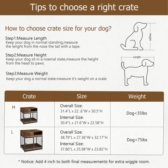 Furniture Dog Cage Crate with Double Doors ,Rustic Brown,31.5"WX22.64"DX30.59"H,DJGL0001B