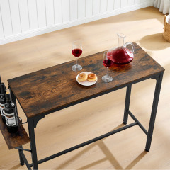 Wood Top Metal Base side table Industrial Bar Table with two chair--Adjustable table base Bistro Whiskey Pub Table,47.44"W x 15.75"D x 35.43"H,DJBZ001B