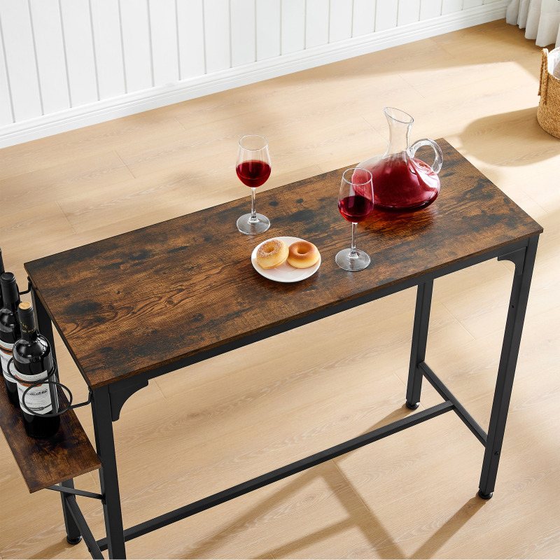 Wood Top Metal Base side table Industrial Bar Table with two chair--Adjustable table base Bistro Whiskey Pub Table,47.44"W x 15.75"D x 35.43"H,DJBZ001B
