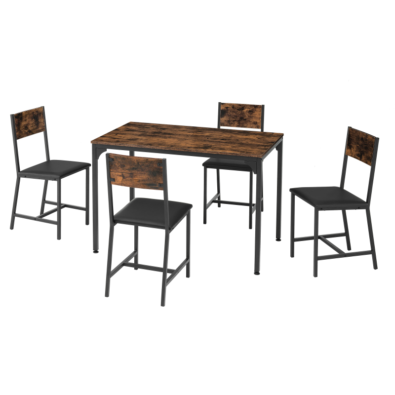 Modern Dining Room Set for 5 Pieces Dining Table Set, Particle board with Sturdy Metal Frame&Legs, soft-padded dining chair Armless for Space Saving,DJCZ001B