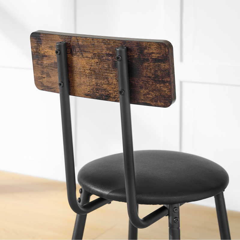 Round bar table and stool set with shelf, upholstered stool with backrest, Rustic Brown, 24.17"W x 24.17"D x 36.02"H,DJBZ003B