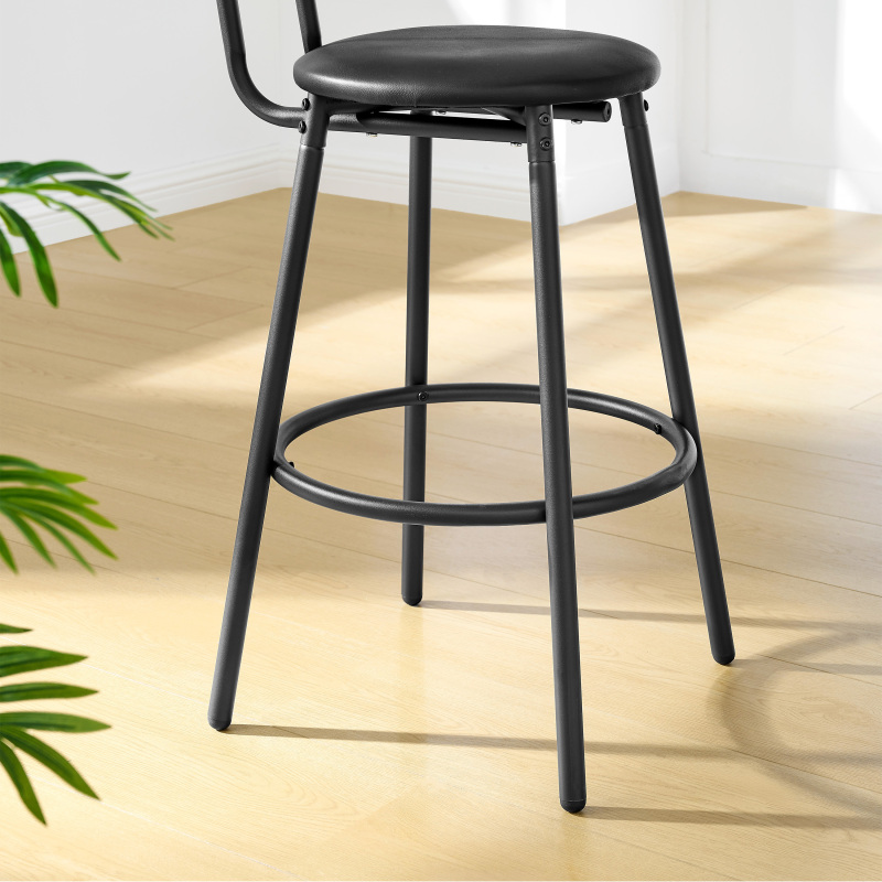 Round bar table and stool set with shelf, upholstered stool with backrest, Rustic Brown, 24.17"W x 24.17"D x 36.02"H,DJBZ003B