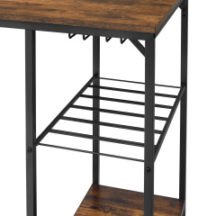 Round bar table and stool set with shelf, upholstered stool with backrest, Rustic Brown, 24.17"W x 24.17"D x 36.02"H,DJBZ002B