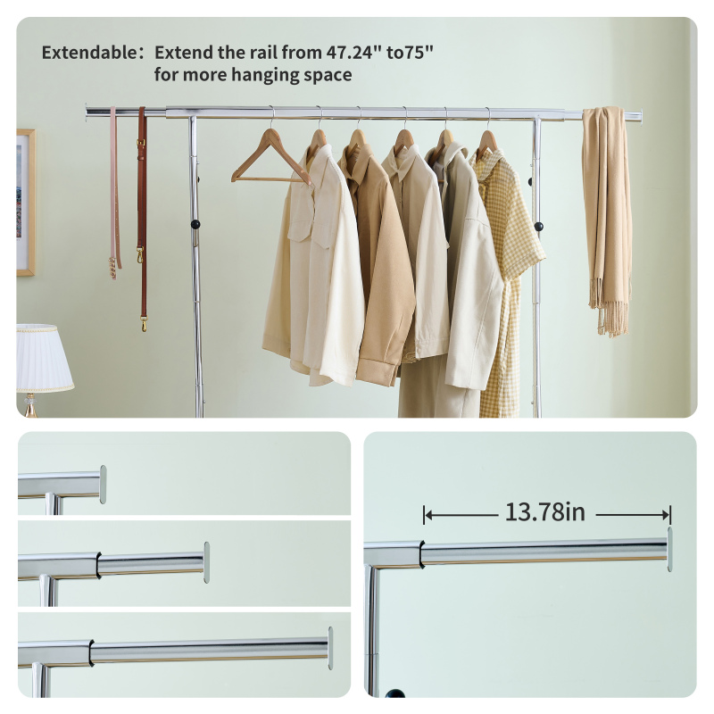 Garment Rack Heavy Duty Clothing Rack 600LBS Rolling Garment Racks for Hanging Clothes, Commercial Garment Rack Heavy Duty Clothes Rack Collapsible ＆ Portable Clothing Rack with Wheels,DJDG106C