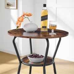 Round bar table and stool set with shelf, upholstered stool with backrest, Rustic Brown, 24.17"W x 24.17"D x 36.02"H,DJBZ003B