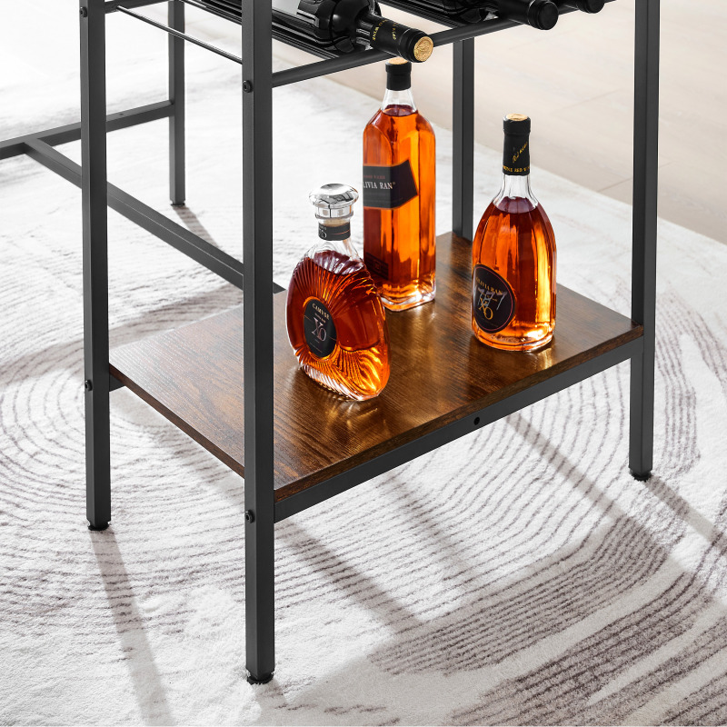 Round bar table and stool set with shelf, upholstered stool with backrest, Rustic Brown, 24.17"W x 24.17"D x 36.02"H,DJBZ002B