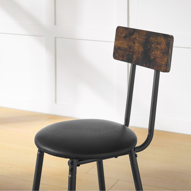 Round bar table and stool set with shelf, upholstered stool with backrest, Rustic Brown, 24.17"W x 24.17"D x 36.02"H,DJBZ003B