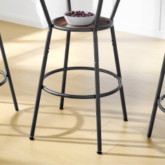 Round bar table and stool set with shelf, upholstered stool with backrest, Rustic Brown, 24.17"W x 24.17"D x 36.02"H,DJBZ003B