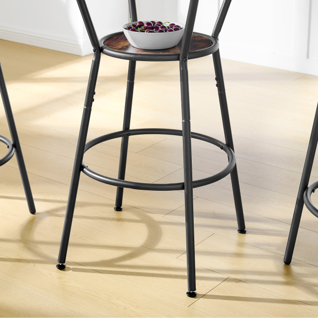 Round bar table and stool set with shelf, upholstered stool with backrest, Rustic Brown, 24.17"W x 24.17"D x 36.02"H,DJBZ003B