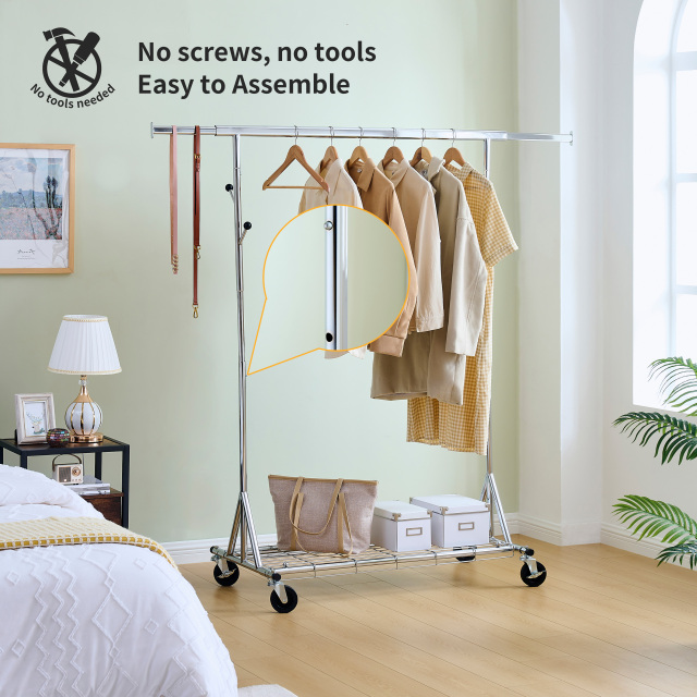 Garment Rack Heavy Duty Clothing Rack 600LBS Rolling Garment Racks for Hanging Clothes, Commercial Garment Rack Heavy Duty Clothes Rack Collapsible ＆ Portable Clothing Rack with Wheels,DJDG106C