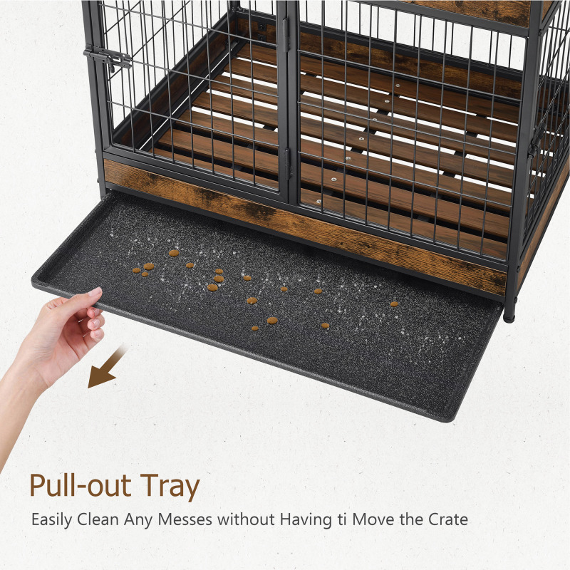 Furniture Dog Cage Crate with Double Doors ,Rustic Brown,31.5"WX22.64"DX30.59"H,DJGL0001B