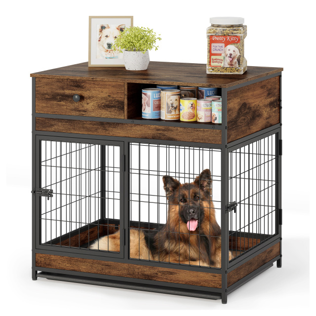 Furniture Dog Cage Crate with Double Doors ,Rustic Brown,31.5"WX22.64"DX30.59"H,DJGL0001B