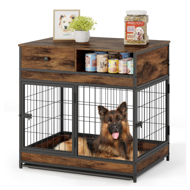 Furniture Dog Cage Crate with Double Doors ,Rustic Brown,31.5"WX22.64"DX30.59"H,DJGL0001B