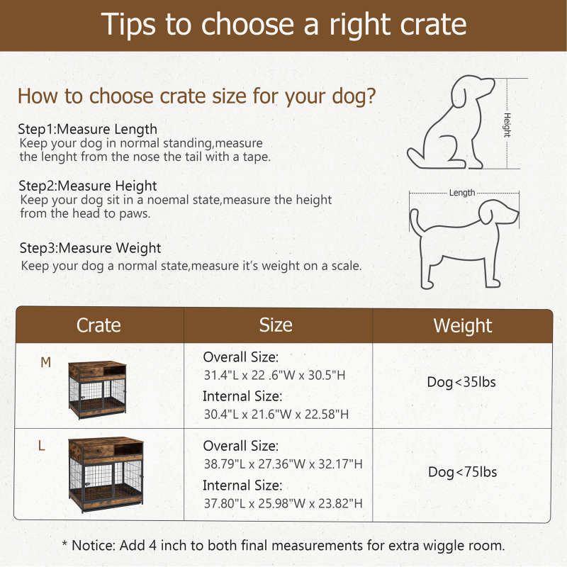 Furniture Dog Cage Crate with Double Doors ,Rustic Brown,31.5"WX22.64"DX30.59"H,DJGL0001B