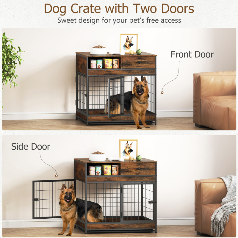 Furniture Dog Cage Crate with Double Doors ,Rustic Brown,31.5"WX22.64"DX30.59"H,DJGL0001B