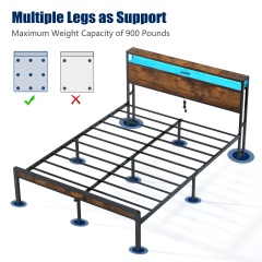 Full Size Metal Bed Frame with Headboard and Footboard, LED Lighting, Black Heavy Duty Mattress Foundation with Steel Slat Support, Noise Free,DJCF001B